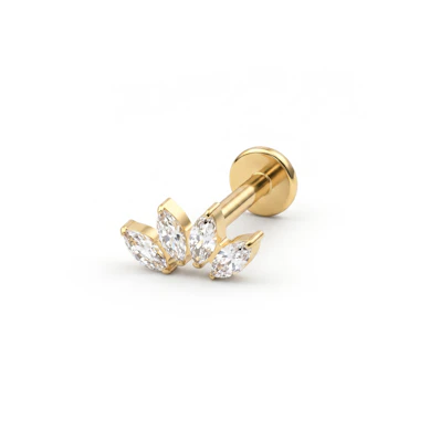 Labret en titane avec quatre pierres taille marquise
