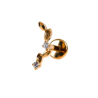 Labret en titane orné de pierres et feuilles courbées