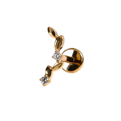 Labret en titane orné de pierres et feuilles courbées