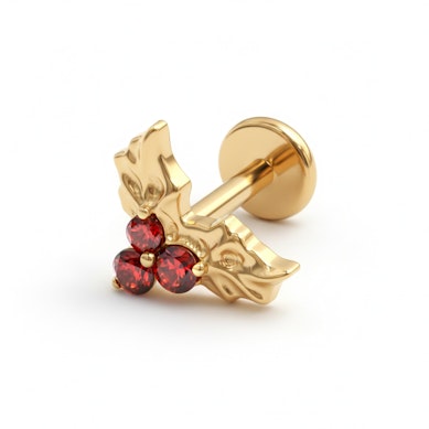 Labret en titane et feuilles de houx