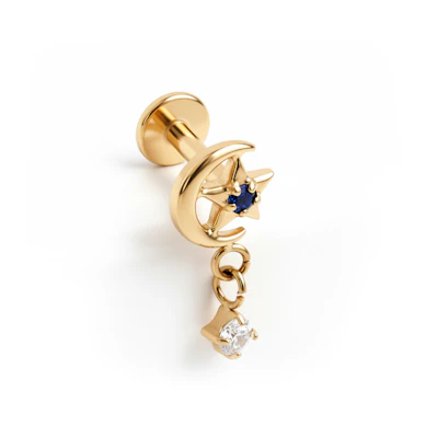 Labret en titane avec un charm, une lune et une étoile