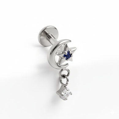 Labret en titane avec un charm, une lune et une étoile