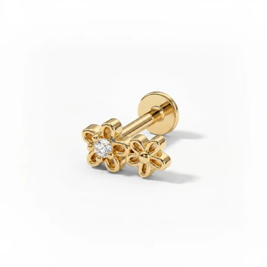Labret en titane à double motif floral