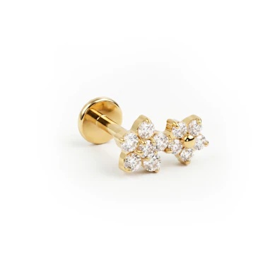 Labret en titane et double motif floral orné de pierres