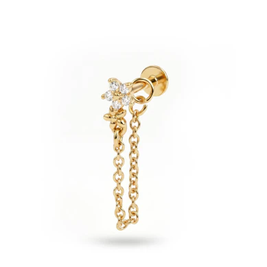 Labret en titane à motif fleur et une chaîne