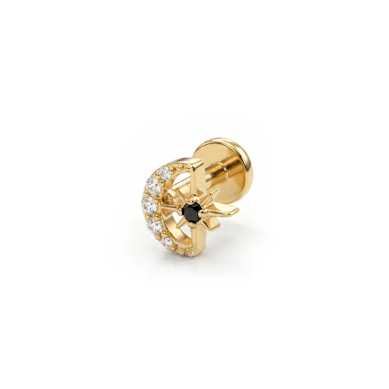 Labret étoile et lune orné d'une pierre noire