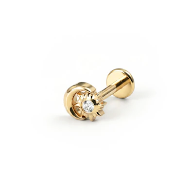 Labret en titane avec motif soleil et lune