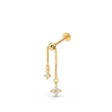 Labret en titane avec une chaîne et une petite fleur