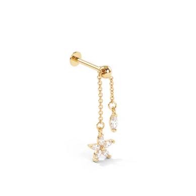 Labret en titane avec une chaîne et une grande fleur