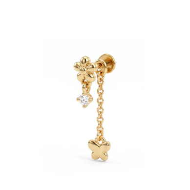 Labret à motif floral et un charm papillon