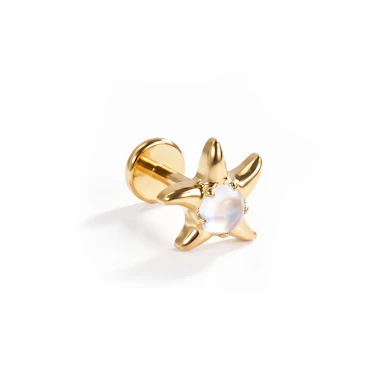 Labret en titane à motif étoile de mer et pierre de lune
