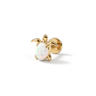 Labret en titane avec un motif tortue et une opale