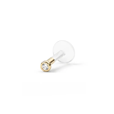Labret avec top en or 14K et tige en PTFE