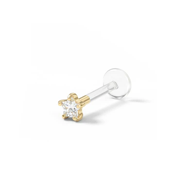 Labret en or 14 carats avec étoile en pierre et tige en PTFE