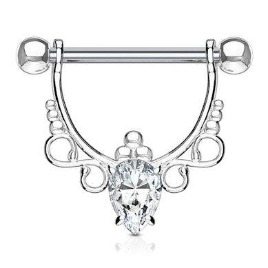 Bouclier pour le téton avec motif en filigrane et pierre en forme de poire