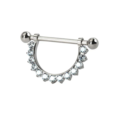 Barbell en titane pour le téton avec demi-cercle orné de pierres