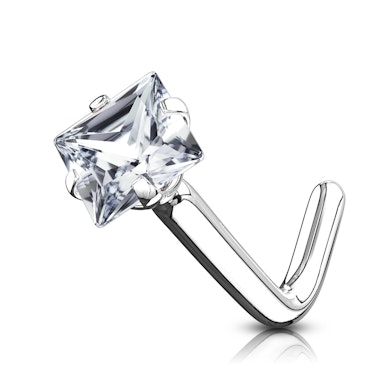 Piercing au nez en or 14 carats avec une pierre carrée