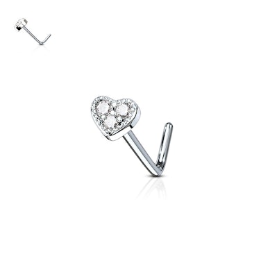 Piercing pour le nez avec un coeur incrusté de trois pierres