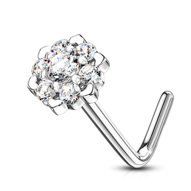 Piercing au nez en or 14 carats avec une fleur de lotus en pierre