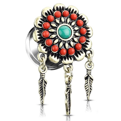 Plug avec des fleurs et des plumes en pendentif