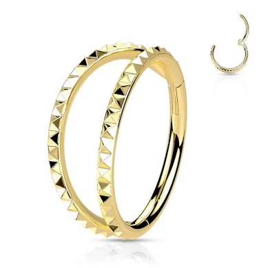 Anneau à charnière avec double segment à motif pyramidal