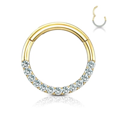 Anneau à charnière en or 14 carats avec une rangée de pierres en zircone