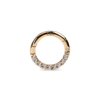 Anneau à charnière en or 14 carats avec une rangée de pierres en zircone