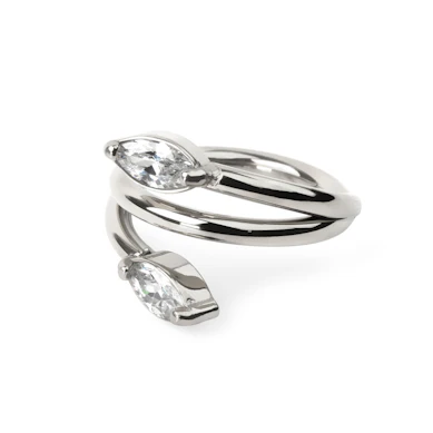Double anneau segment avec pierres taille marquise