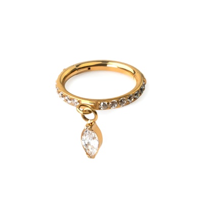 Anneau segment en titane orné de pierres et pendentif taille marquise