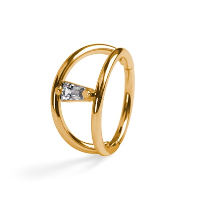 Double anneau en titane effet trompe-l'œil avec une pierre