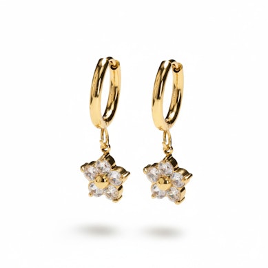 Paire de créoles avec un pendentif en forme de fleur