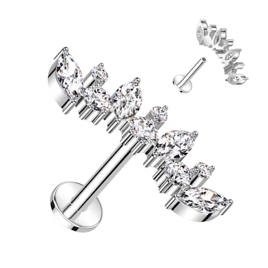 Labret en titane avec des pierres arrondies et taillées en marquise