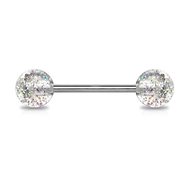 Piercing pour la langue en titane et boules pailletées