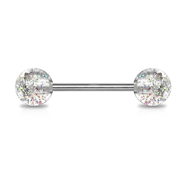 Piercing pour la langue en titane et boules pailletées