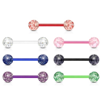 Lot de 7 bijoux de piercing pour la langue avec tige en teflon et boules en acrylique