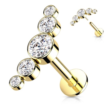 Labret push-in en or 14 carats avec 5 pierres serties rondes en zircone