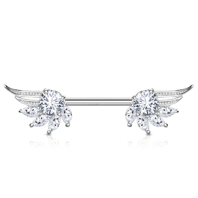 Barbell pour le téton avec ailes d'ange et pierre taillée en forme de marquise