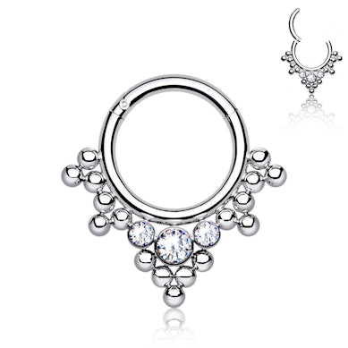 Anneau à charnière en titane avec perles et pierres en grappe