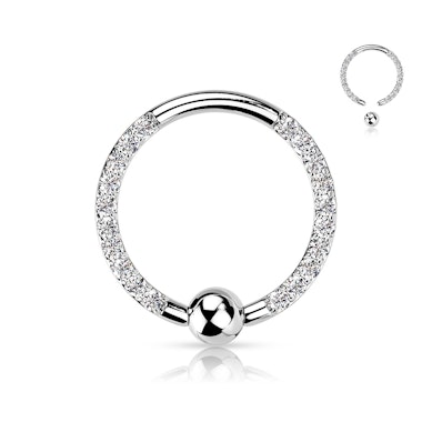 Anneau de perle captive en titane et pierres de chaque côté
