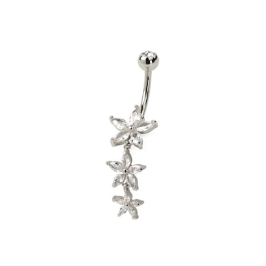 Piercing pour le nombril avec trois fleurs de marquise en pendentif