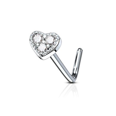 Piercing pour le nez avec un coeur incrusté de trois pierres