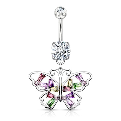 Piercing pour le nombril avec un joli papillon multicolore