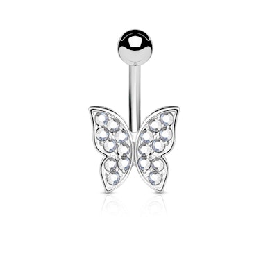 Piercing pour le nombril avec papillon orné de pierres