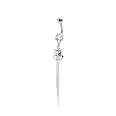 Piercing pour le nombril avec double pendentif coeur et pierre