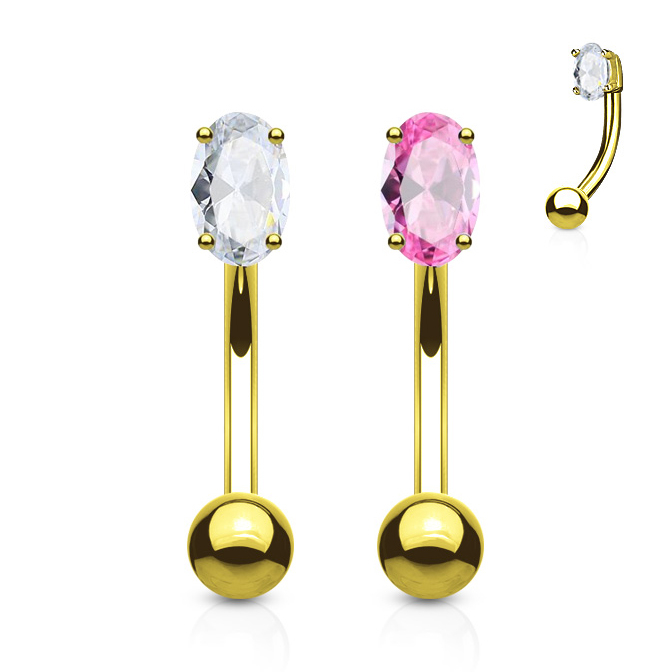 Tige courbée en or 14 carats avec pierre de couleur