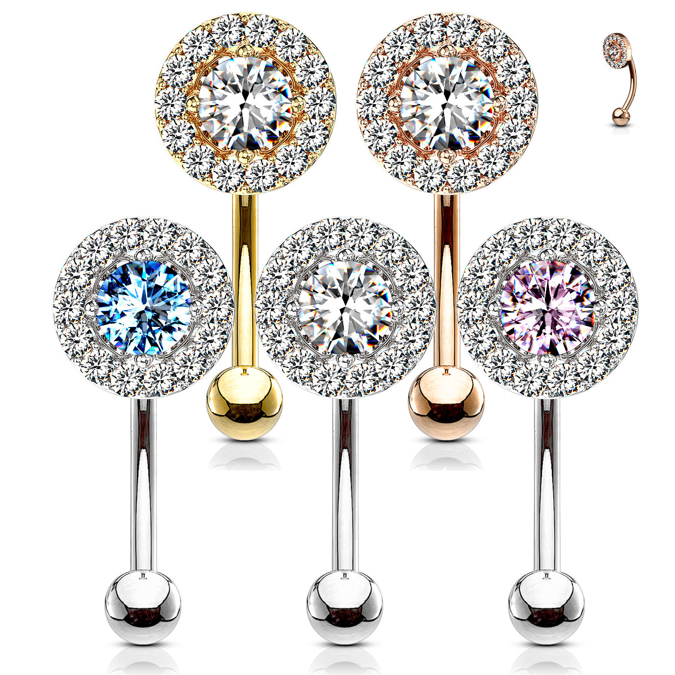 Tige courbée avec une pierre centrale en plusieurs couleurs