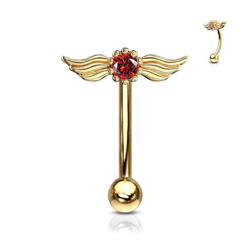Tige courbée avec des ailes d'ange et des pierres