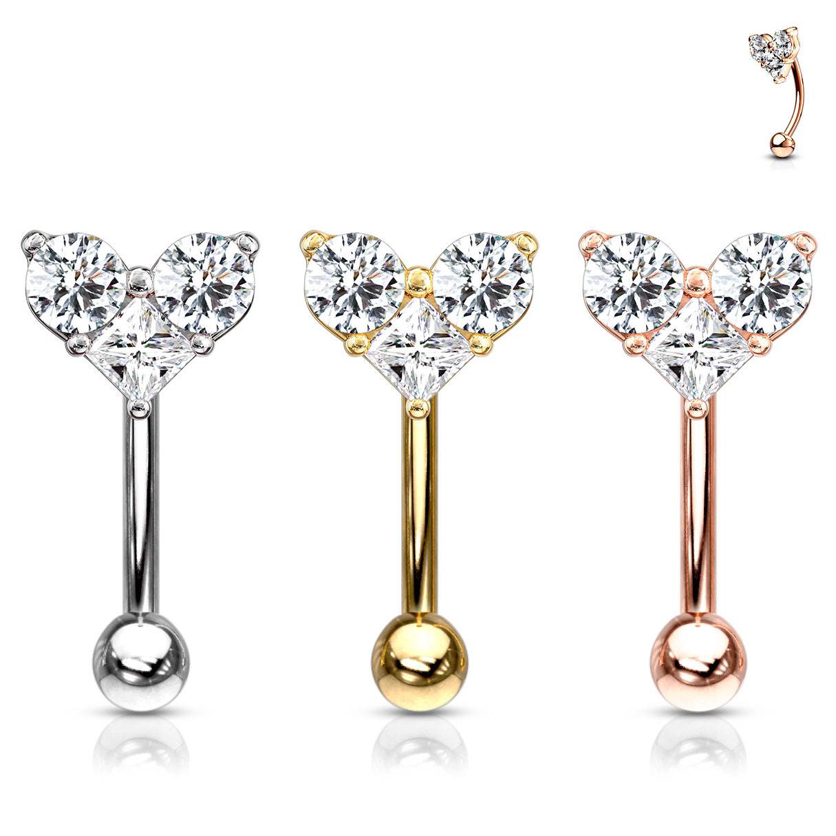 Tige barbell courbée avec une pierre en forme de coeur