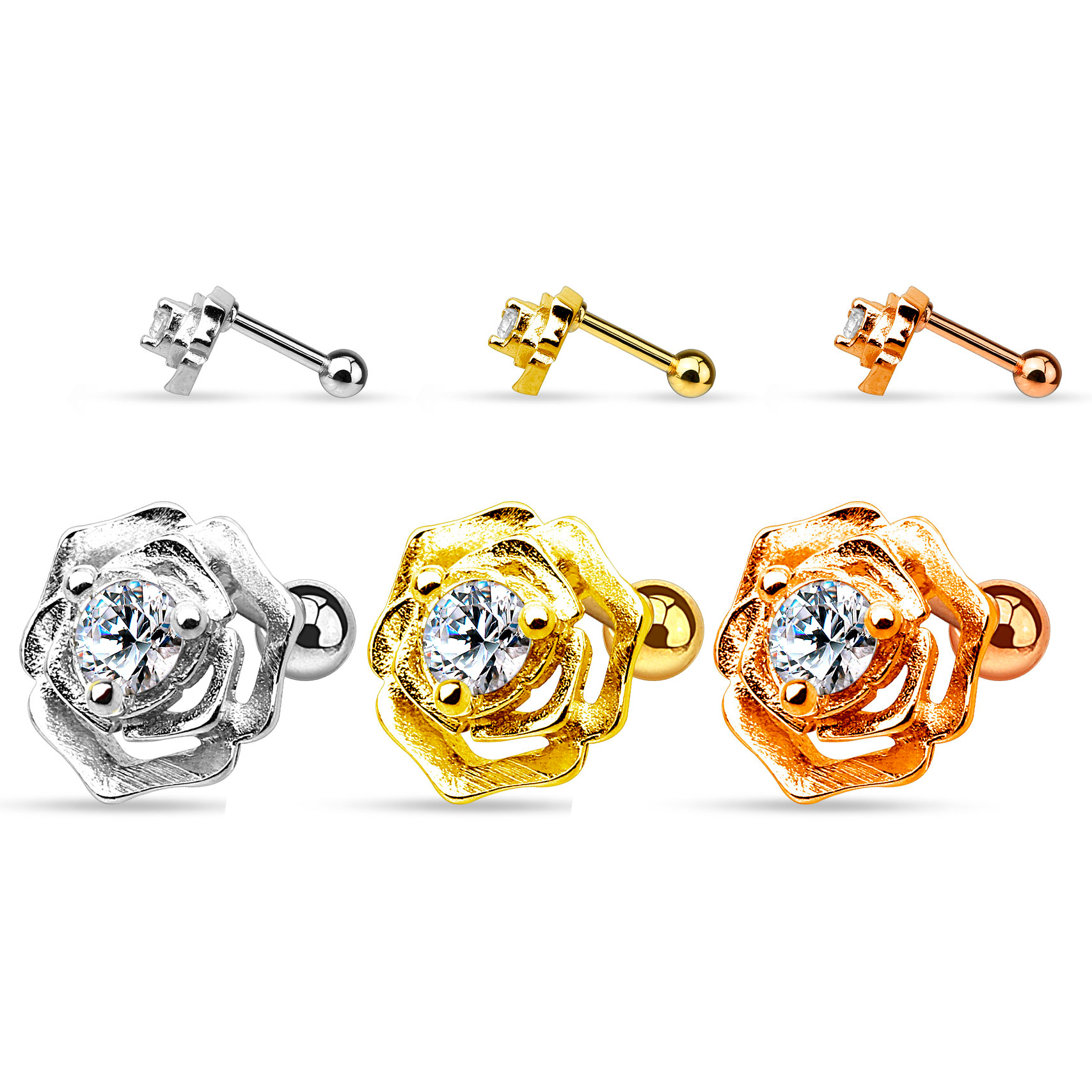 Piercing pour l'oreille avec rose et pierre