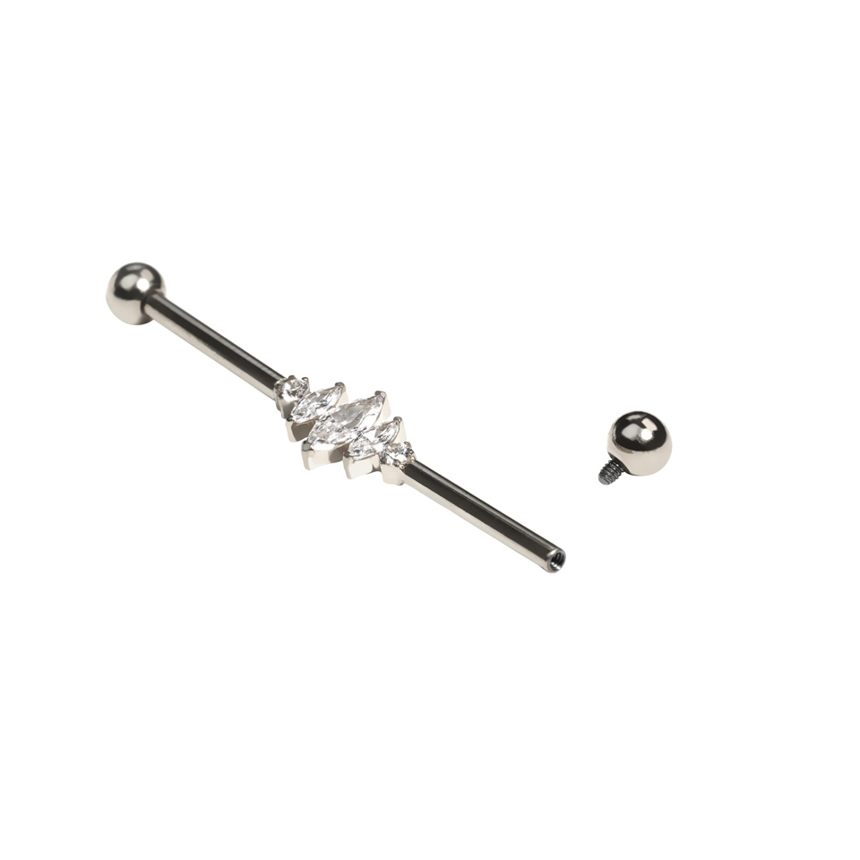 Barbell en titane pour piercing industriel avec pierres taille marquise